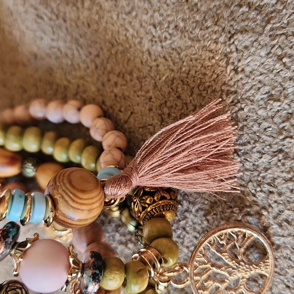 NWT Fashion Jewelry bracelets tassle boho Tree of Life pink brown gold green - Picture 6 of 7